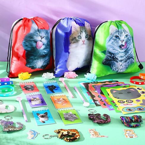 Jerify 91 Pcs Cat Birthday Party Favors Decoration Cat Party favor bags Fillers Drawstring Backpack Bracelets Squeeze Kids Toys Party Supplies for Gift Reward Prizes(Novelty Style) in Saudi Arabia