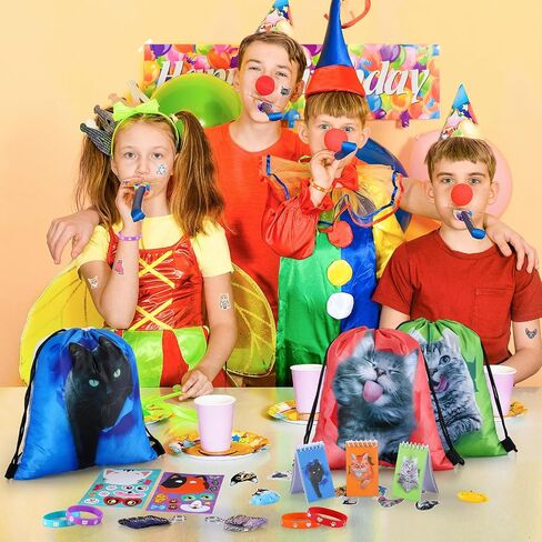 Jerify 91 Pcs Cat Birthday Party Favors Decoration Cat Party favor bags Fillers Drawstring Backpack Bracelets Squeeze Kids Toys Party Supplies for Gift Reward Prizes(Novelty Style) in Saudi Arabia