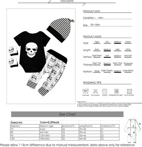 puseky 4pcs Newborn Baby Boys Clothes Skull Romper+Pants+Hat+Mitten Baby Boy Halloween Outfit Set in Saudi Arabia