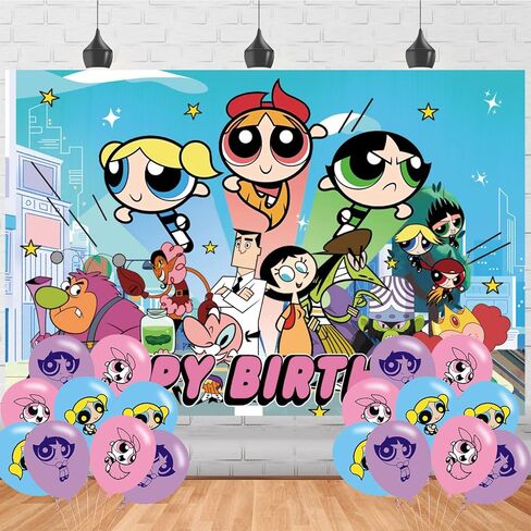الفتيات من Powerpuff عيد ميلاد حزب خلفية، الفتيات من Powerpuff عيد ميلاد حزب الديكور، الفتيات من Powerpuff عيد ميلاد راية تبادل لاطلاق النار صور خلفيات الدعائم للبنين والبنات الطرف 5x3ft in Saudi Arabia