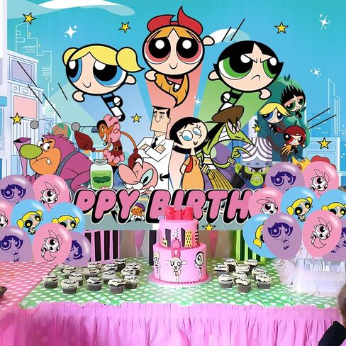 الفتيات من Powerpuff عيد ميلاد حزب خلفية، الفتيات من Powerpuff عيد ميلاد حزب الديكور، الفتيات من Powerpuff عيد ميلاد راية تبادل لاطلاق النار صور خلفيات الدعائم للبنين والبنات الطرف 5x3ft in Saudi Arabia