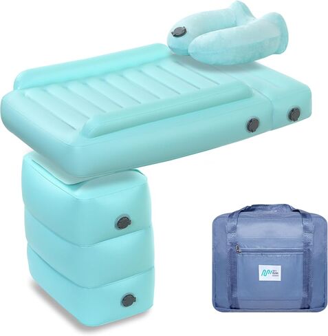 Inflatable Airplane Bed for Kids - Comfortable Toddler Plane Bed - Travel Bed Set with Pillow, Travel Bag - Footrest for Long Flights - Portable Blow Up Kid Bed with Air Pump in Saudi Arabia