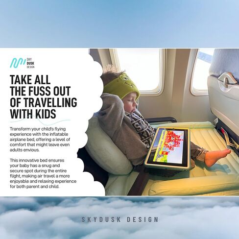 Inflatable Airplane Bed for Kids - Comfortable Toddler Plane Bed - Travel Bed Set with Pillow, Travel Bag - Footrest for Long Flights - Portable Blow Up Kid Bed with Air Pump in Saudi Arabia