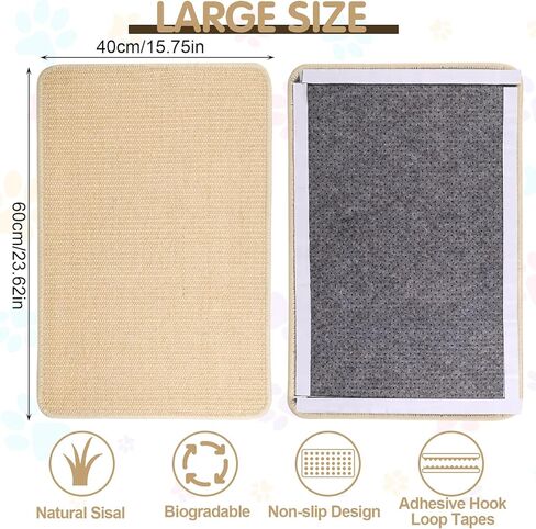 Wedding Pails 2PCS Cat Scratching Mat,23.6x15.7" Natural Sisal Cat Wall Scratcher with Hook Loop Tape Cat Scratching Rug for Indoor Cats,Stick on Floor and Wall,Protect Carpet Couch Furniture in Kuwait