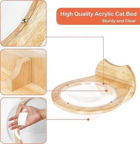 أثاث مثبت على الحائط للقطط، أرجوحة خشبية حديثة ممتازة من الأكريليك على شكل قبة أرفف ومجاثم للجدار، بوزن يصل إلى 33 رطلًا in Kuwait