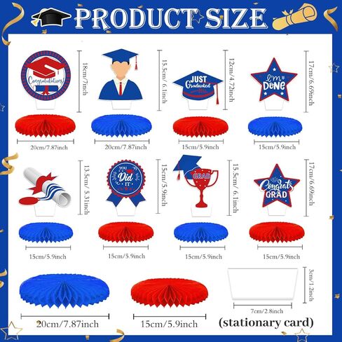 ديكورات حفلات التخرج لعام 2024 قطع مركزية على شكل قرص العسل من فئة 2024 قطع مركزية للطاولات لمستلزمات ديكور حفلات التخرج (أحمر وأزرق) in Kuwait