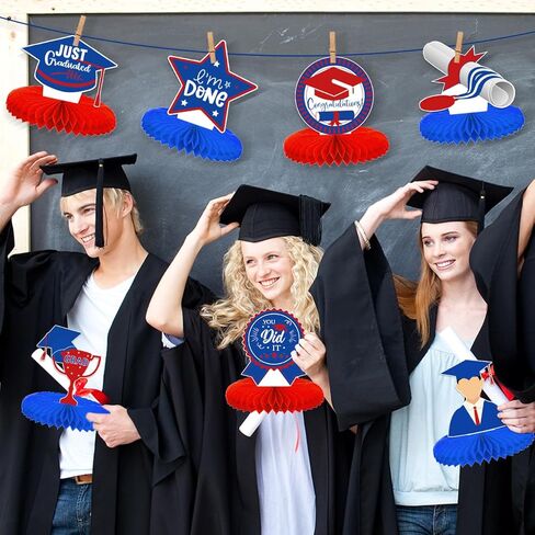 ديكورات حفلات التخرج لعام 2024 قطع مركزية على شكل قرص العسل من فئة 2024 قطع مركزية للطاولات لمستلزمات ديكور حفلات التخرج (أحمر وأزرق) in Kuwait