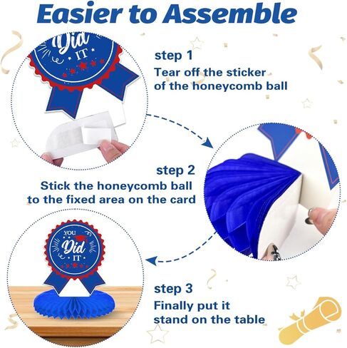 ديكورات حفلات التخرج لعام 2024 قطع مركزية على شكل قرص العسل من فئة 2024 قطع مركزية للطاولات لمستلزمات ديكور حفلات التخرج (أحمر وأزرق) in Kuwait