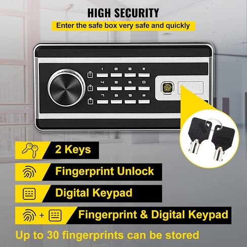 VEVOR Safe Box, 0.8 CU.FT Fingerprint Safe Box for Money w/ 2 Keys & Digital Keypad, Q235 Steel Safe Box for Storing Cash, Jewelry, Pistols, Documents, Watches in Home & Office & Hotel in Saudi Arabia