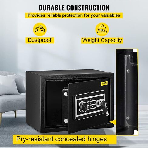 VEVOR Safe Box, 0.8 CU.FT Fingerprint Safe Box for Money w/ 2 Keys & Digital Keypad, Q235 Steel Safe Box for Storing Cash, Jewelry, Pistols, Documents, Watches in Home & Office & Hotel in Saudi Arabia