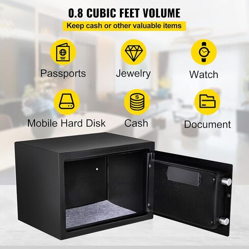 VEVOR Safe Box, 0.8 CU.FT Fingerprint Safe Box for Money w/ 2 Keys & Digital Keypad, Q235 Steel Safe Box for Storing Cash, Jewelry, Pistols, Documents, Watches in Home & Office & Hotel in Saudi Arabia