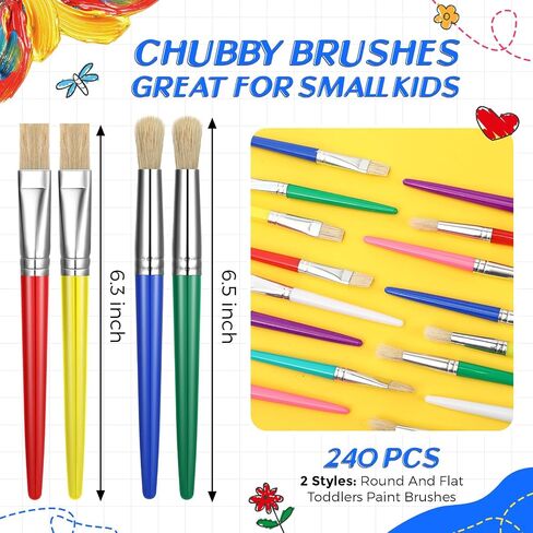Jutom 240 Pieces Paint Brushes for Kids Round Flat Toddler Paint Brushes Set Chubby Paintbrushes Kids Easy Hold and Clean Toddler Craft Supplies for Acrylic Oil Watercolor Washable Paint, Multicolored in Saudi Arabia