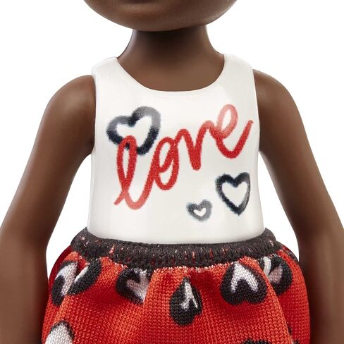 Barbie Chelsea Doll, Small Doll with Black Hair in Afro Puffs Wearing Removable Heart-Print Skirt & Metallc Shoes in Saudi Arabia