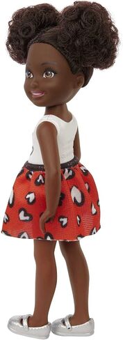Barbie Chelsea Doll, Small Doll with Black Hair in Afro Puffs Wearing Removable Heart-Print Skirt & Metallc Shoes in Saudi Arabia