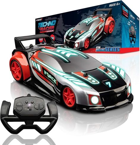 Force1 Techno Racer Remote Control Car for Kids - LED RC Car, High Speed Race Drift Car Toy with Music, Engine Sounds, Light Up Car Shell, and Easy Remote Control (Red) in Kuwait