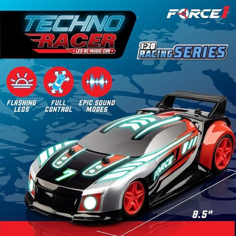 Force1 Techno Racer Remote Control Car for Kids - LED RC Car, High Speed Race Drift Car Toy with Music, Engine Sounds, Light Up Car Shell, and Easy Remote Control (Red) in Kuwait