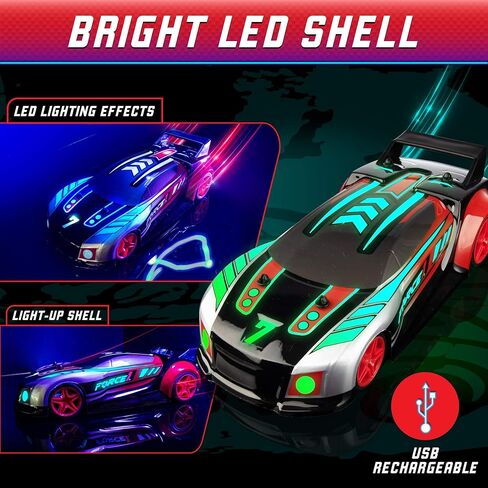 Force1 Techno Racer Remote Control Car for Kids - LED RC Car, High Speed Race Drift Car Toy with Music, Engine Sounds, Light Up Car Shell, and Easy Remote Control (Red) in Kuwait
