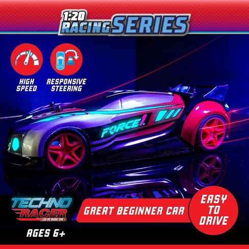 Force1 Techno Racer Remote Control Car for Kids - LED RC Car, High Speed Race Drift Car Toy with Music, Engine Sounds, Light Up Car Shell, and Easy Remote Control (Red) in Kuwait