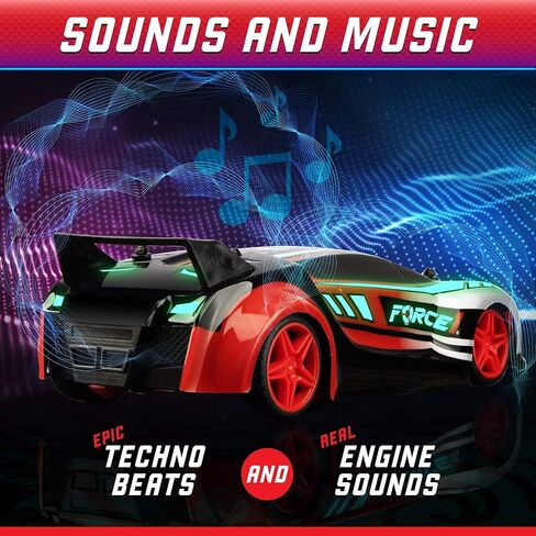 Force1 Techno Racer Remote Control Car for Kids - LED RC Car, High Speed Race Drift Car Toy with Music, Engine Sounds, Light Up Car Shell, and Easy Remote Control (Red) in Kuwait