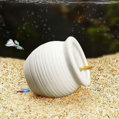 Saim Aquarium Jar Decorations - Fish Tank Ceramic Pot Cave Fish Breeding Cones Hideaway Cave for Fighting Fish, Cichlids, Amano Shrimp,Bonsai to Play, Hide and Rest [White] in Saudi Arabia