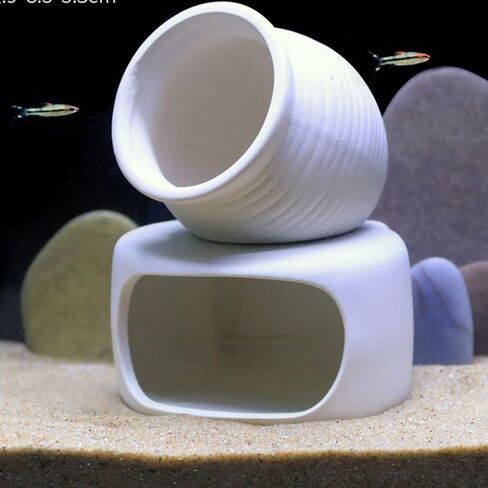 Saim Aquarium Jar Decorations - Fish Tank Ceramic Pot Cave Fish Breeding Cones Hideaway Cave for Fighting Fish, Cichlids, Amano Shrimp,Bonsai to Play, Hide and Rest [White] in Saudi Arabia