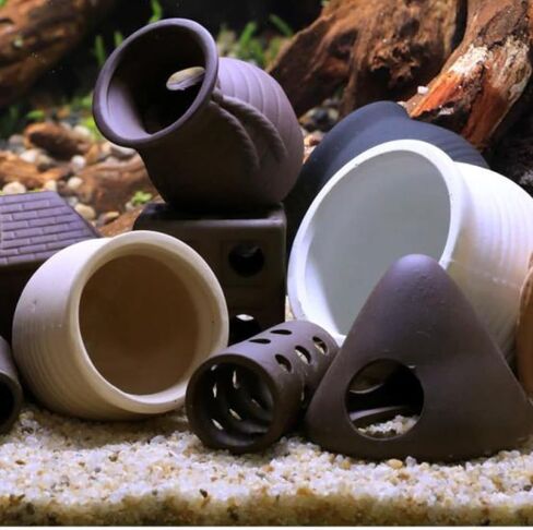 Saim Aquarium Jar Decorations - Fish Tank Ceramic Pot Cave Fish Breeding Cones Hideaway Cave for Fighting Fish, Cichlids, Amano Shrimp,Bonsai to Play, Hide and Rest [White] in Saudi Arabia