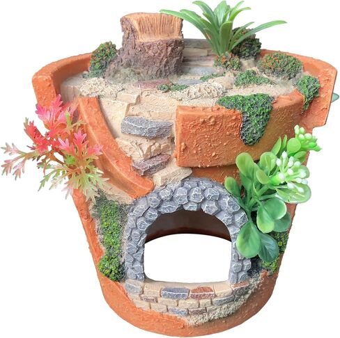 majoywoo Simulated Potted Plant Decoration for Fish Tank and Reptile Tank, Artificial Resin Aquarium Decor, Reptile, Goldfish, and Betta Fish Cave Hideout in Saudi Arabia