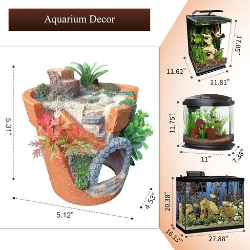 majoywoo Simulated Potted Plant Decoration for Fish Tank and Reptile Tank, Artificial Resin Aquarium Decor, Reptile, Goldfish, and Betta Fish Cave Hideout in Saudi Arabia