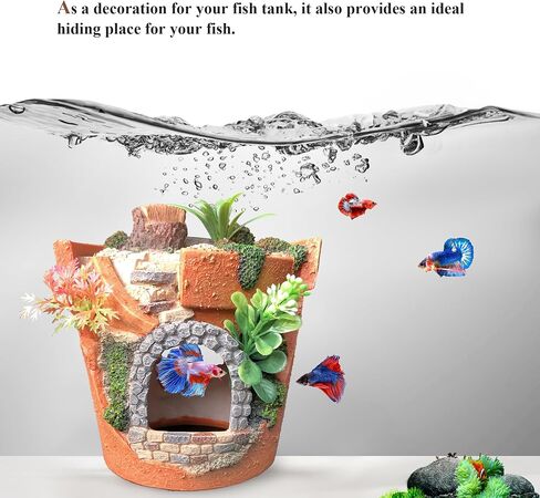 majoywoo Simulated Potted Plant Decoration for Fish Tank and Reptile Tank, Artificial Resin Aquarium Decor, Reptile, Goldfish, and Betta Fish Cave Hideout in Saudi Arabia