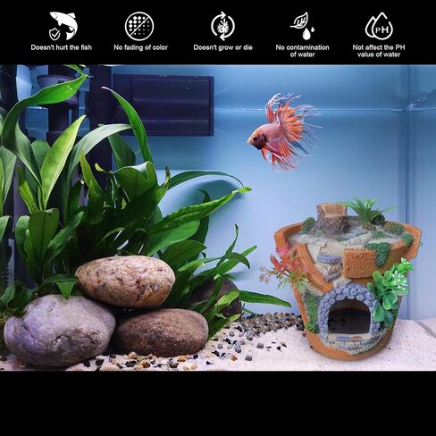 majoywoo Simulated Potted Plant Decoration for Fish Tank and Reptile Tank, Artificial Resin Aquarium Decor, Reptile, Goldfish, and Betta Fish Cave Hideout in Saudi Arabia
