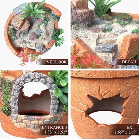 majoywoo Simulated Potted Plant Decoration for Fish Tank and Reptile Tank, Artificial Resin Aquarium Decor, Reptile, Goldfish, and Betta Fish Cave Hideout in Saudi Arabia