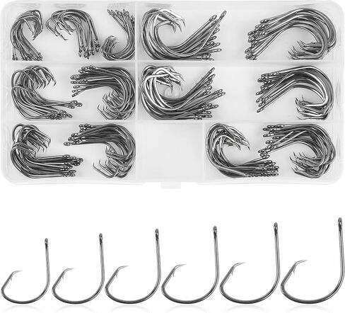 Circle Hooks Saltwater Fishing Hook Kit, 160pcs Offset Hooks Catfish Hook Sharp Octopus Fishing Hooks High Carbon Steel Sport Circle Hooks for Saltwater Freshwater Fishing Size:1#-5/0 in Saudi Arabia