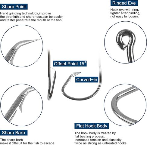 Circle Hooks Saltwater Fishing Hook Kit, 160pcs Offset Hooks Catfish Hook Sharp Octopus Fishing Hooks High Carbon Steel Sport Circle Hooks for Saltwater Freshwater Fishing Size:1#-5/0 in Saudi Arabia