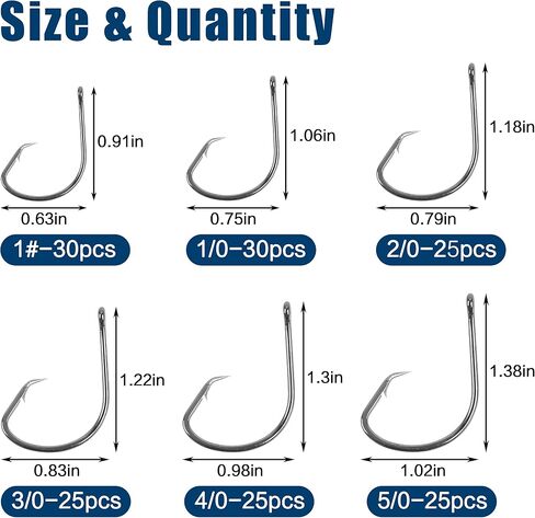 Circle Hooks Saltwater Fishing Hook Kit, 160pcs Offset Hooks Catfish Hook Sharp Octopus Fishing Hooks High Carbon Steel Sport Circle Hooks for Saltwater Freshwater Fishing Size:1#-5/0 in Saudi Arabia