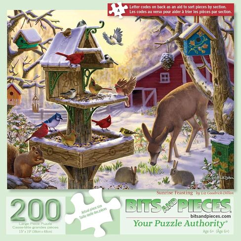 Bits and Pieces - 200 Piece Big Piece Jigsaw Puzzle for Seniors - 15" x 19" - Sunrise Feasting - 200 pc Winter Barn Deer Large Lettered Pieces Mental & Physical Dexterity Jigsaw by Liz Goodrick-Dillon in Saudi Arabia