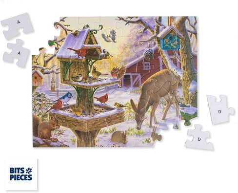 Bits and Pieces - 200 Piece Big Piece Jigsaw Puzzle for Seniors - 15" x 19" - Sunrise Feasting - 200 pc Winter Barn Deer Large Lettered Pieces Mental & Physical Dexterity Jigsaw by Liz Goodrick-Dillon in Saudi Arabia