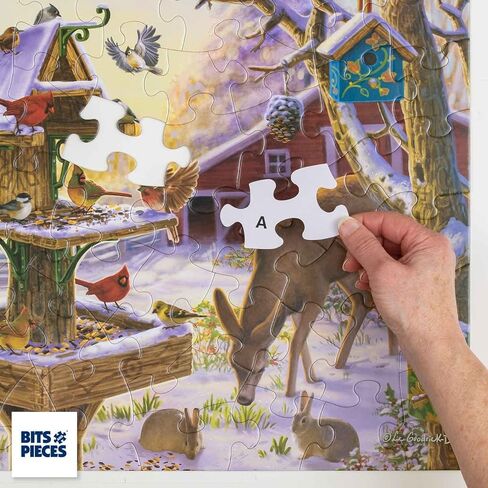 Bits and Pieces - 200 Piece Big Piece Jigsaw Puzzle for Seniors - 15" x 19" - Sunrise Feasting - 200 pc Winter Barn Deer Large Lettered Pieces Mental & Physical Dexterity Jigsaw by Liz Goodrick-Dillon in Saudi Arabia
