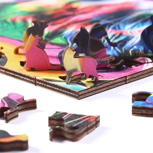 Cat Wooden Jigsaw Puzzles for Adults and Teens - 200 Pieces Unique Shaped Wood Cut, Vibrant Colors, Medium 12.8"x7.9", Beautiful Gift Package in Saudi Arabia