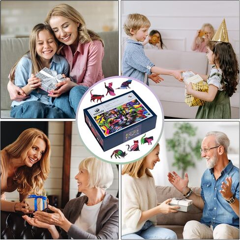 Cat Wooden Jigsaw Puzzles for Adults and Teens - 200 Pieces Unique Shaped Wood Cut, Vibrant Colors, Medium 12.8"x7.9", Beautiful Gift Package in Saudi Arabia