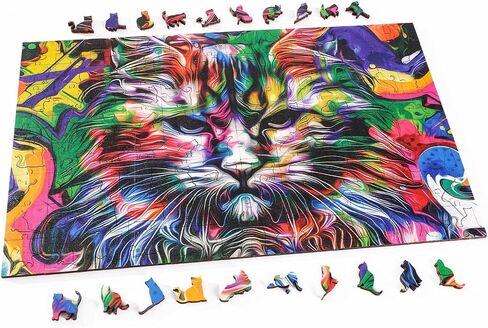 Cat Wooden Jigsaw Puzzles for Adults and Teens - 200 Pieces Unique Shaped Wood Cut, Vibrant Colors, Medium 12.8"x7.9", Beautiful Gift Package in Saudi Arabia