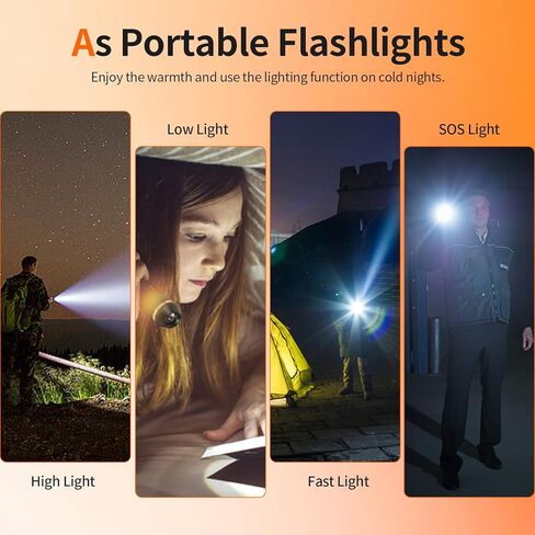 تدفئة اليد المغناطيسية مع مصباح يدوي، 2 حزمة قابلة لإعادة الشحن 10000 مللي أمبير 3 مستويات سخان كهربائي محمول للجيب، تدفئة اليد الساخنة للتخييم، المشي لمسافات طويلة، الصيد، الجولف، كرة القدم in Kuwait