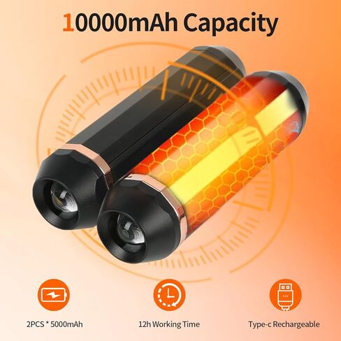 تدفئة اليد المغناطيسية مع مصباح يدوي، 2 حزمة قابلة لإعادة الشحن 10000 مللي أمبير 3 مستويات سخان كهربائي محمول للجيب، تدفئة اليد الساخنة للتخييم، المشي لمسافات طويلة، الصيد، الجولف، كرة القدم in Kuwait