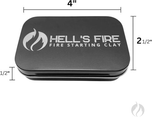Hell's Fire - حزمة أدوات النجاة من Fire Starter | تشتمل المجموعة على طين هيلز فاير وقضيب حديدي مقاس 3 بوصات في علبة تخزين معدنية in Kuwait