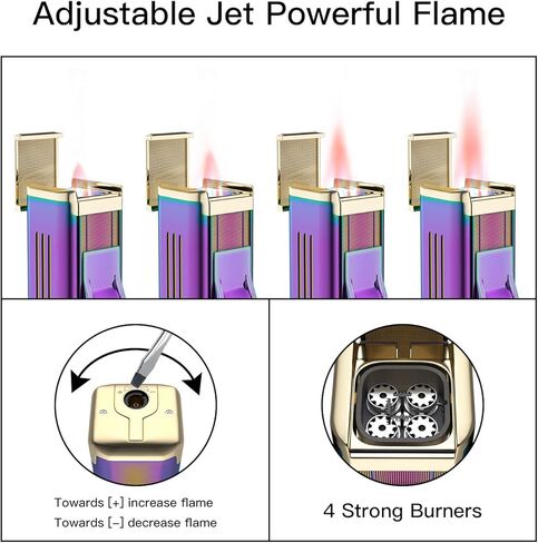ولاعة شعلة مع ولاعة نفاثة رباعية ولاعة لهب وردي، ولاعة غاز بوتان قابلة لإعادة الملء، ولاعة غاز قابلة للتعديل مع نافذة مرئية للوقود، ولاعة مقاومة للرياح للرجال والنساء، هدية (غاز البوتان غير متضمن) in Kuwait