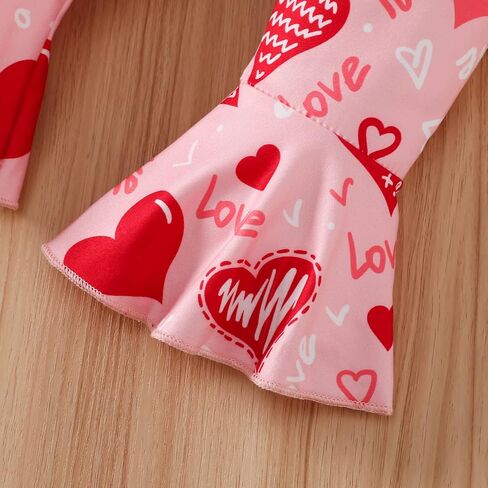 My First Valentine's Day Newborn Baby Girl Outfits Letter Romper Love Heart Print Bell-Bottom Flare Pants Headband in Kuwait