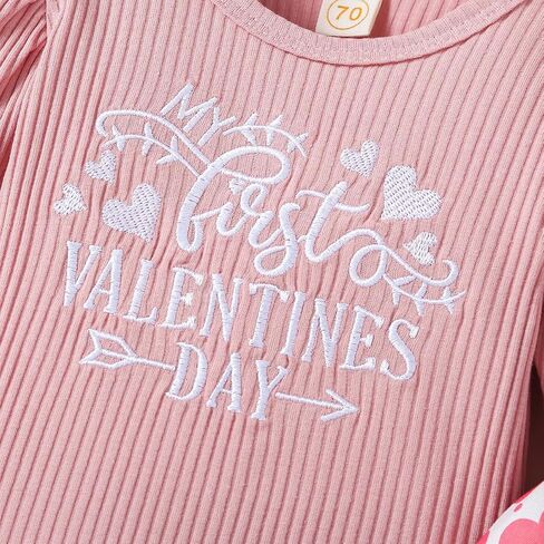 My First Valentine's Day Newborn Baby Girl Outfits Letter Romper Love Heart Print Bell-Bottom Flare Pants Headband in Kuwait