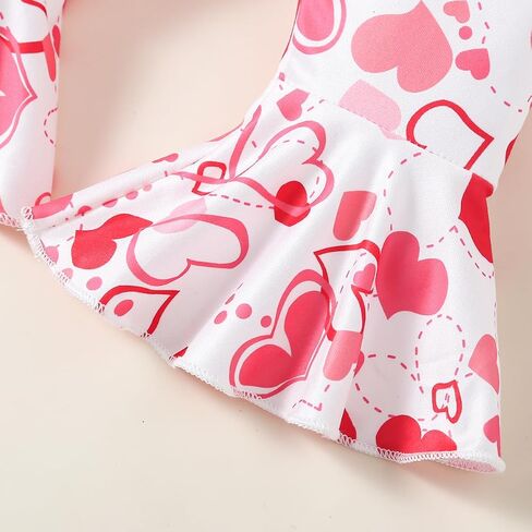 My First Valentine's Day Newborn Baby Girl Outfits Letter Romper Love Heart Print Bell-Bottom Flare Pants Headband in Kuwait