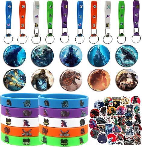 90 Pcs Godzilla Party Favors,Includes 10 Bracelets,10 Button Pins,10 Keychains,50 Stickers in Saudi Arabia