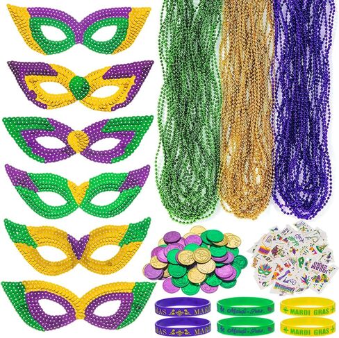 207 قطعة من زينة ماردي غرا، 36 قطعة من قلادات ماردي غرا، 6 قطع من الأقنعة، 54 قطعة من العملات المعدنية، 105 قطعة من ملصقات الوشم، 6 قطع من الأساور المطاطية من إكسسوارات ماردي غرا، مجموعة هدايا للحفلات التنكرية in Kuwait