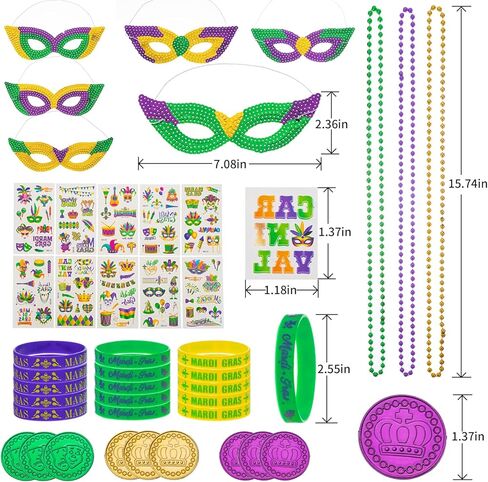 207 قطعة من زينة ماردي غرا، 36 قطعة من قلادات ماردي غرا، 6 قطع من الأقنعة، 54 قطعة من العملات المعدنية، 105 قطعة من ملصقات الوشم، 6 قطع من الأساور المطاطية من إكسسوارات ماردي غرا، مجموعة هدايا للحفلات التنكرية in Kuwait